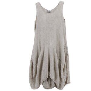 LA BOTTEGA DI BRUNELLA 100% Flax Linen Dress Beige Lagenlook Asymmetric MEDIUM